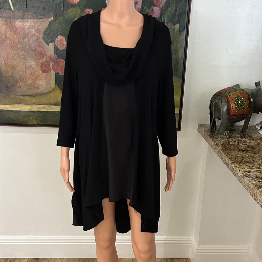 Soft Surroundings black cowl neck high low tunic top